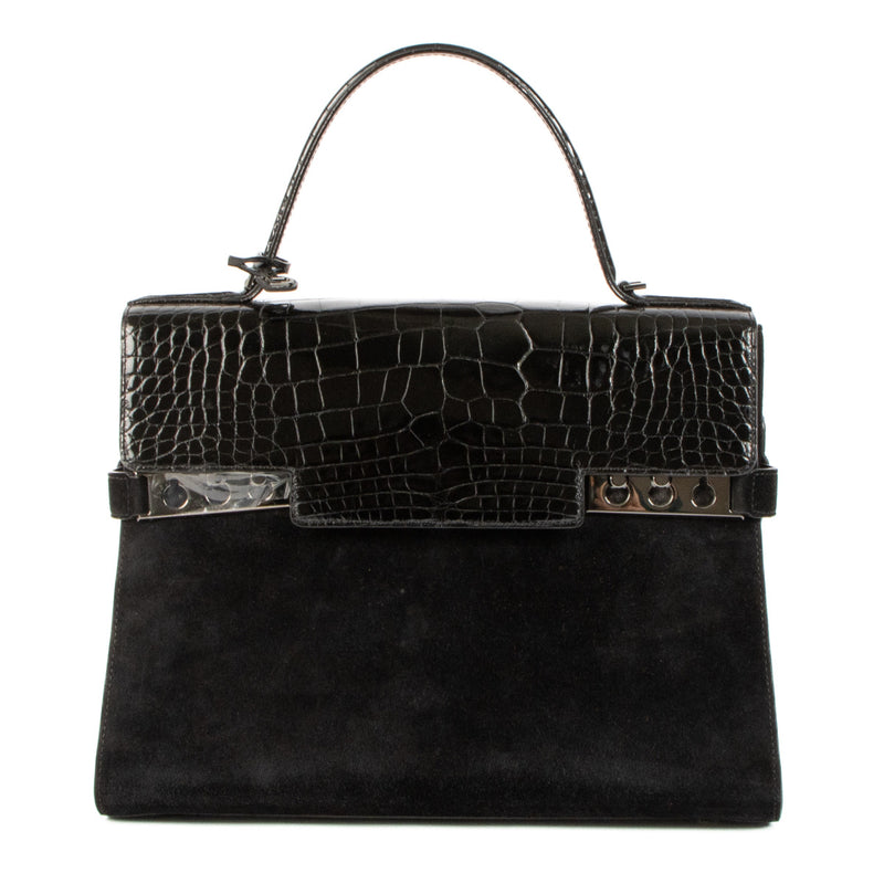 Delvaux Black Calf Velours/Shiny Alligator Tempête GM