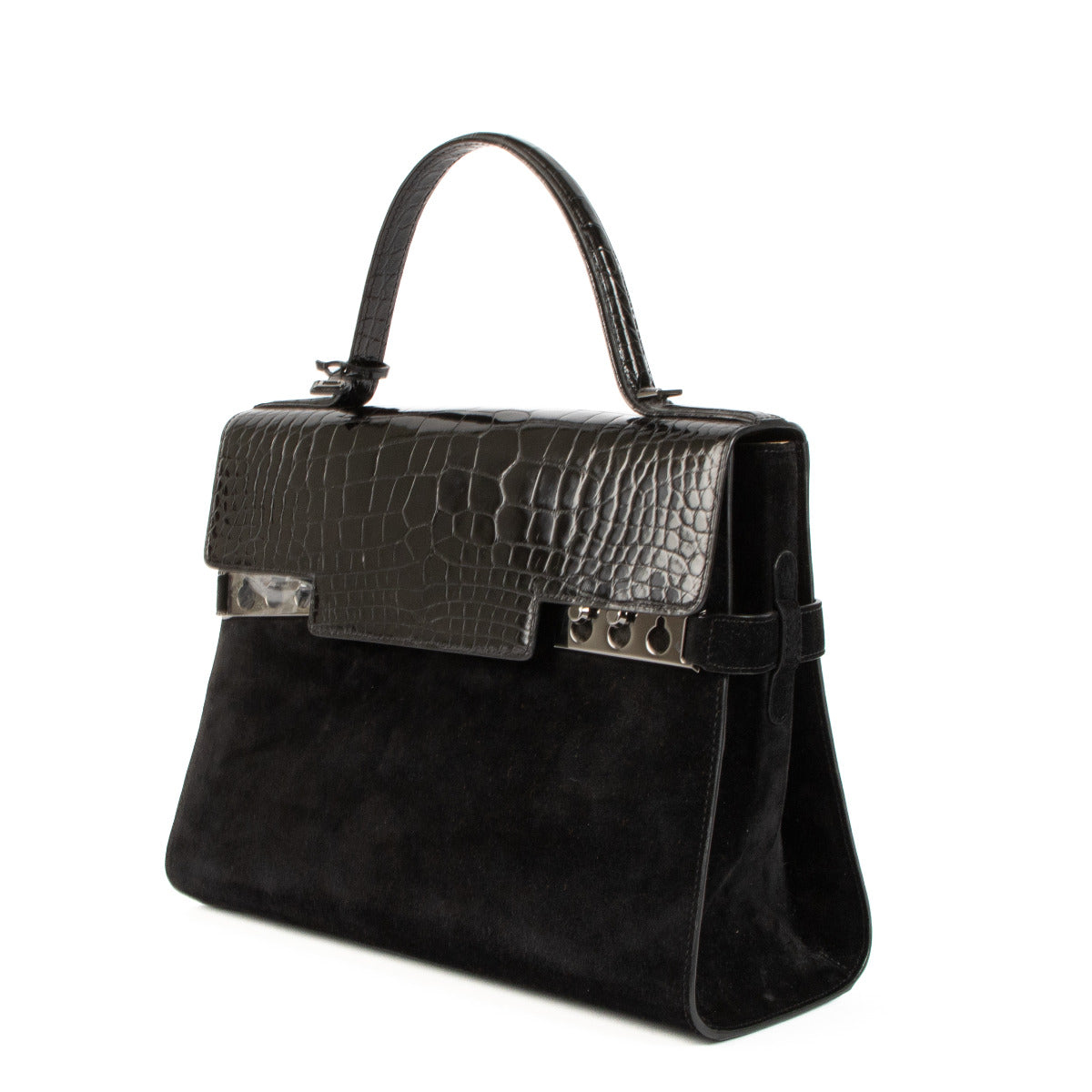 Delvaux Black Calf Velours/Shiny Alligator Tempête GM