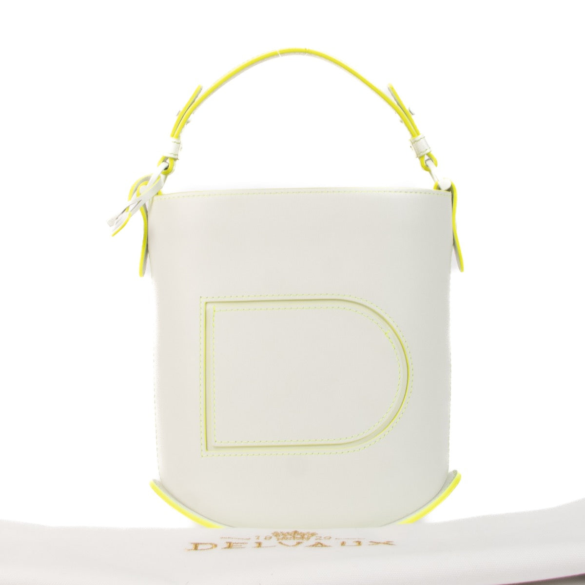 Delvaux Optic/Lime Box Calf Pin Mini Bucket for the best price at Labellov secondhand luxury in Antwerp, Knokke and Brussels.