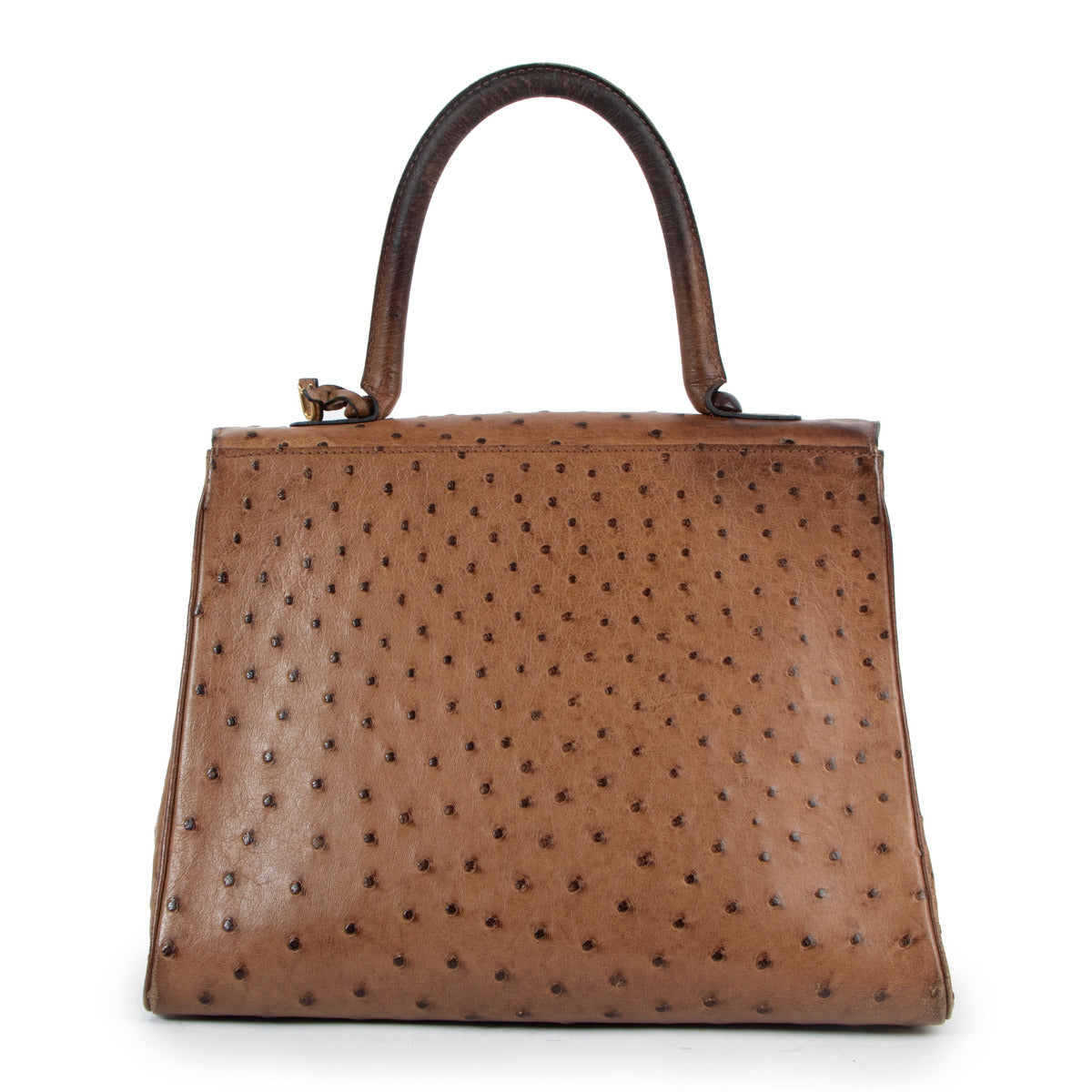 Delvaux Brillant MM Cognac Ostrich Top Handle Bag