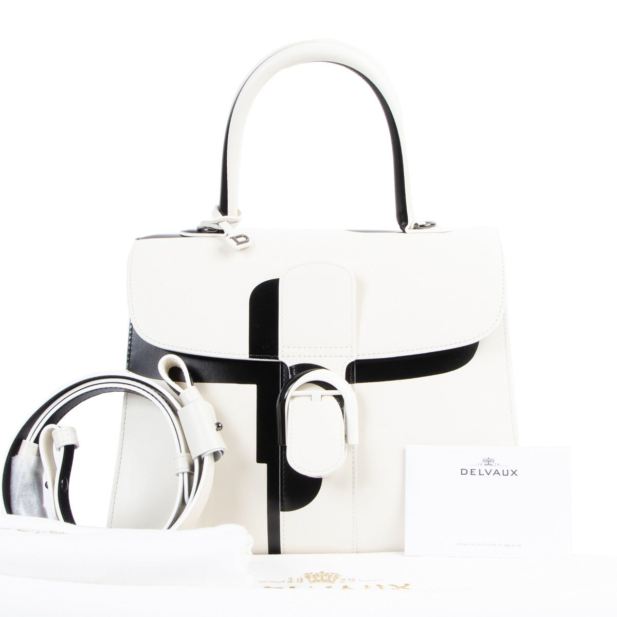 Authentic second hand Delvaux Autumn/Winter 2018 Brillant MM Light And Shadow Box Calf Ivory/Black Limited Edition at Labellov.com