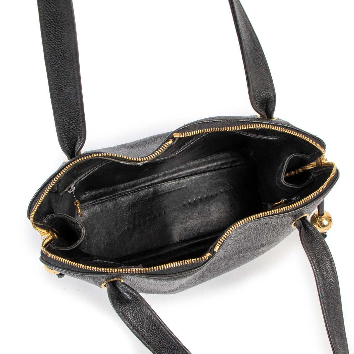 Chanel Vintage Black Caviar Timeless Gold Ball Charm Grand Shopping Satchel Bag