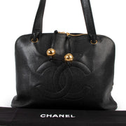 Chanel Vintage Black Caviar Timeless Gold Ball Charm Grand Shopping Satchel Bag