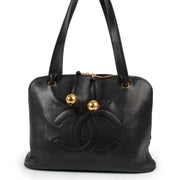 Chanel Vintage Black Caviar Timeless Gold Ball Charm Grand Shopping Satchel Bag