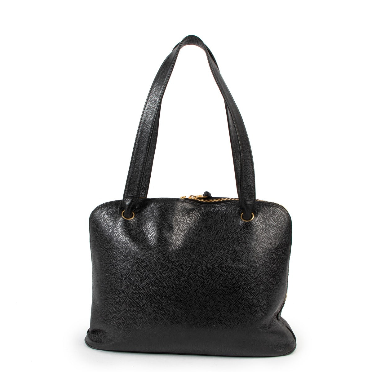 Chanel Vintage Black Caviar Timeless Gold Ball Charm Grand Shopping Satchel Bag