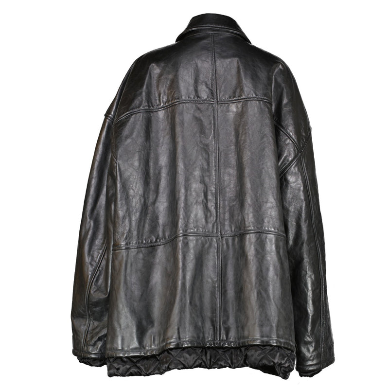 Balenciaga Black Crinkled Leather Oversized Jacket