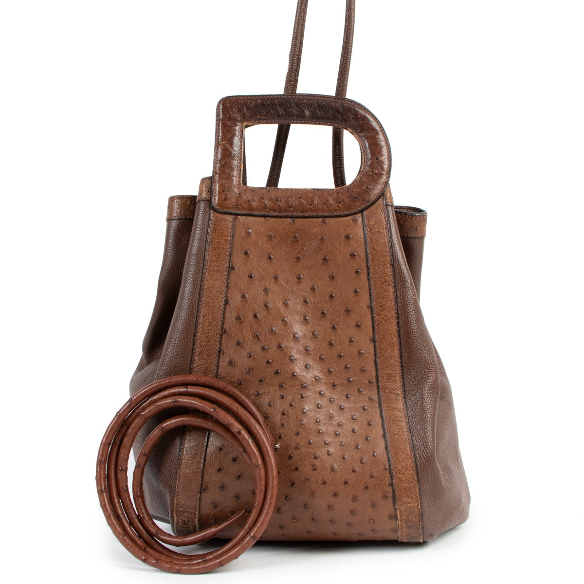 Delvaux Punch Brown Ostrich D Handle Bag