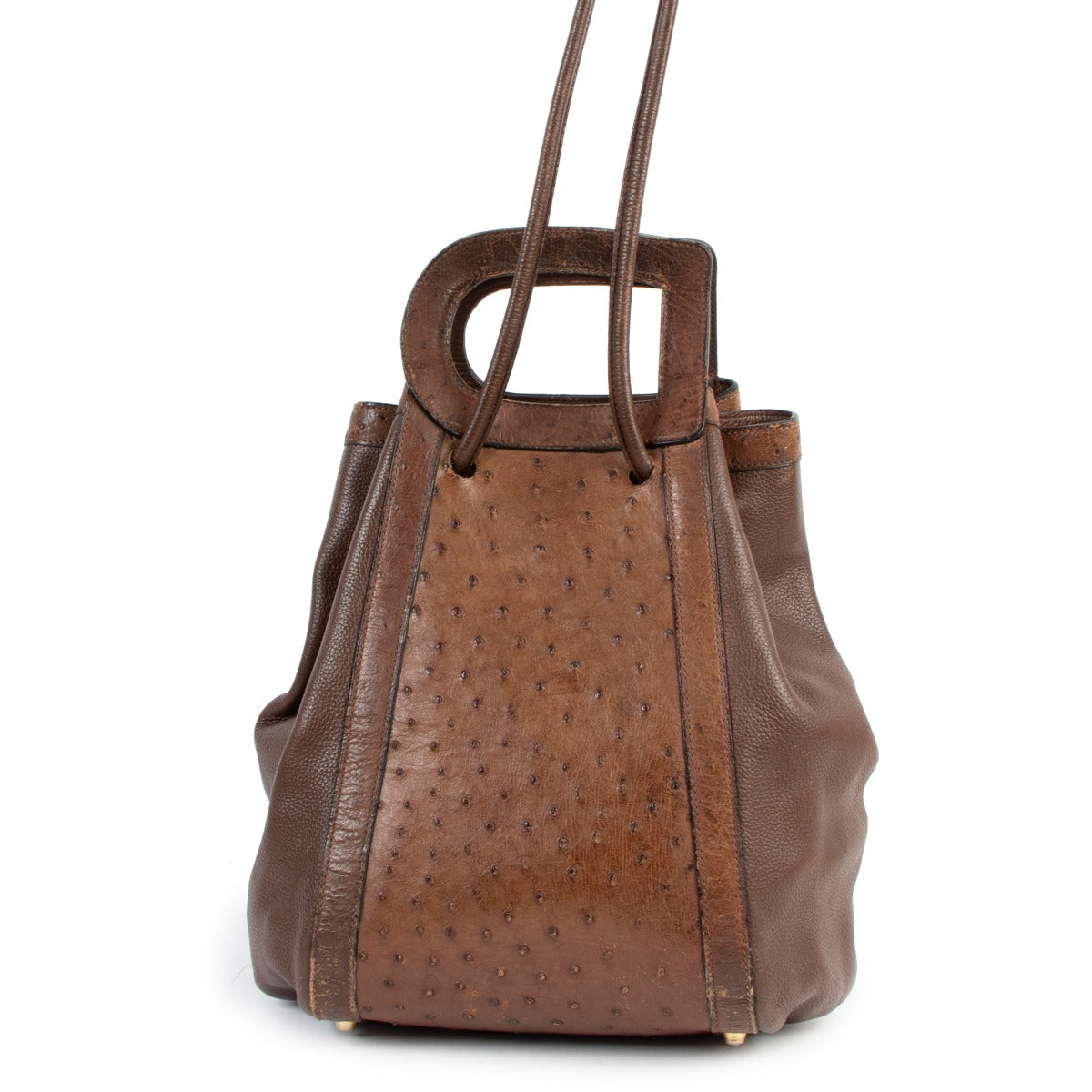 Delvaux Punch Brown Ostrich D Handle Bag