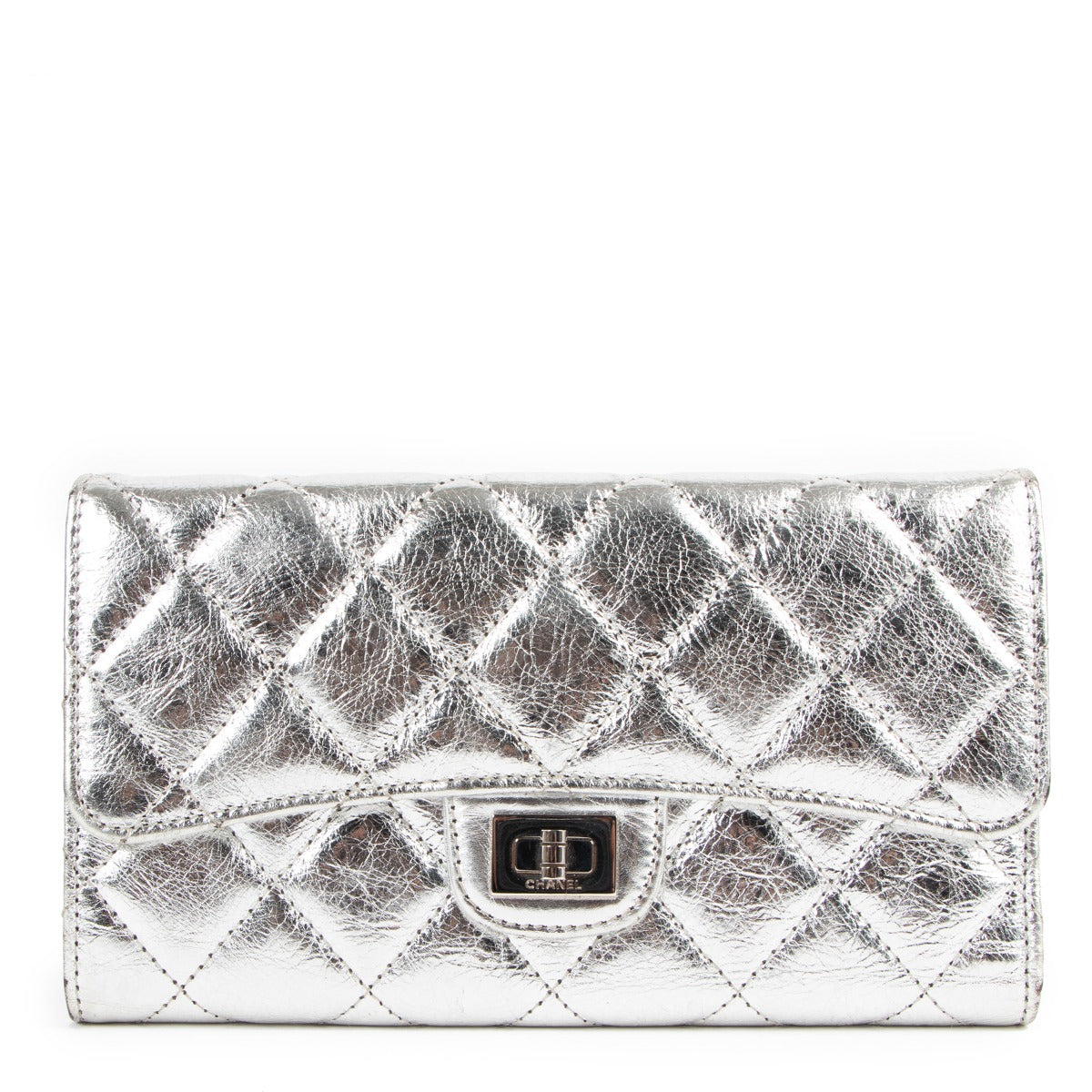 Chanel Metallic Silver Aged Calfskin 2.55 Reissue Wallet
