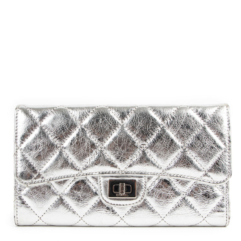 Chanel Metallic Silver Aged Calfskin 2.55 Reissue Wallet