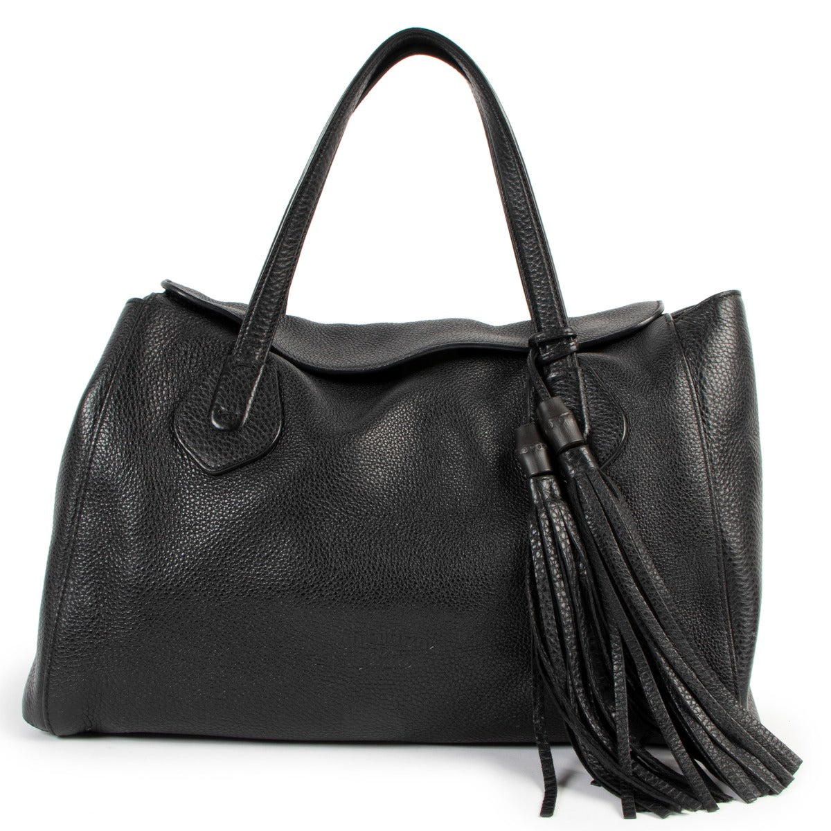 Buy online an authentic second hand Gucci Black Lady Tassel Pebbled Leather Top Handle in very good condition at Labellov in Antwerp.