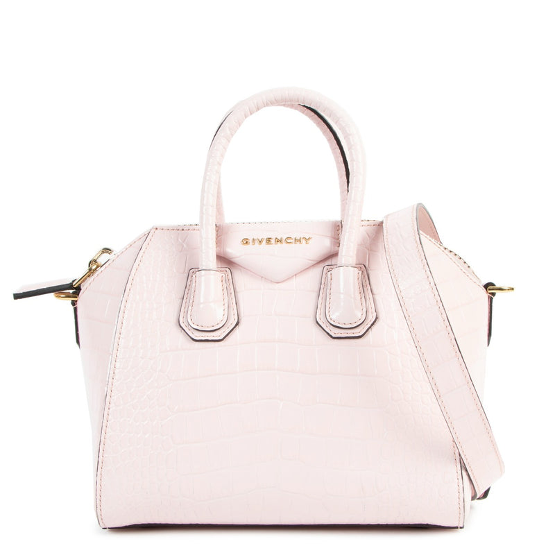 Buy online an authentic second hand Givenchy Pink Mini Antigona Crocodile-Embossed Top Handle Bag in very good condition at Labellov in Antwerp.