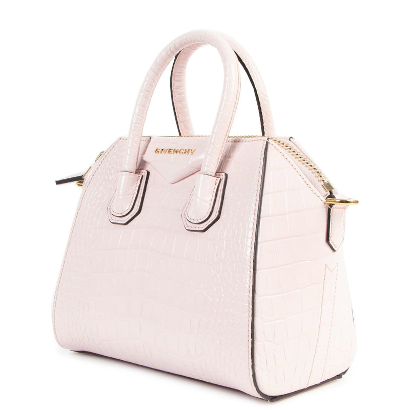 Givenchy Pink Mini Antigona Crocodile-Embossed Top Handle Bag