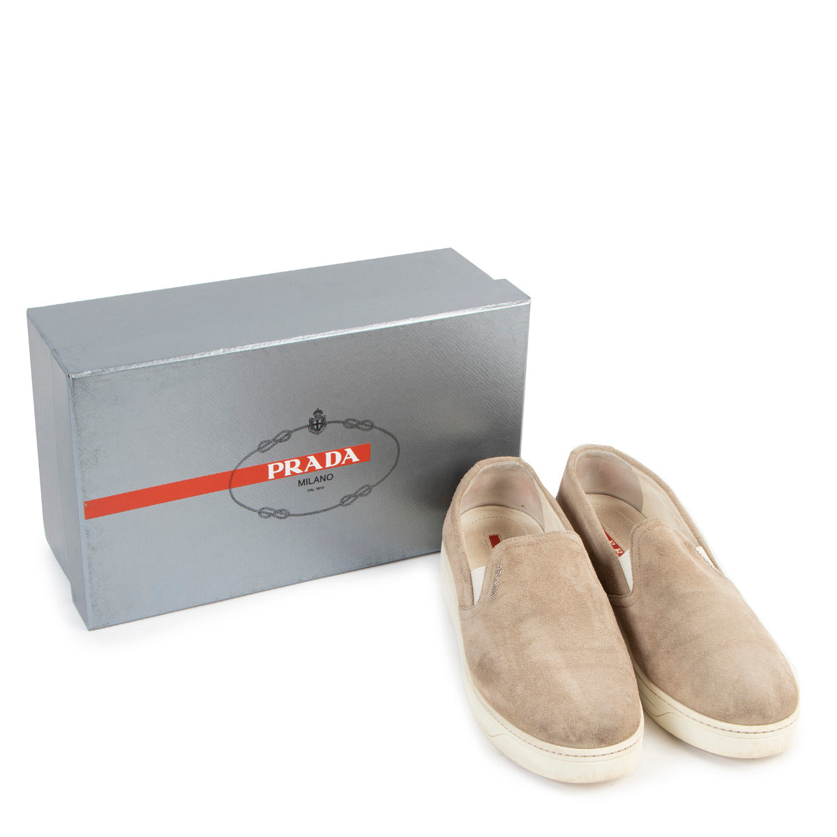 Baskets Prada en daim beige à enfiler - Taille 40.5