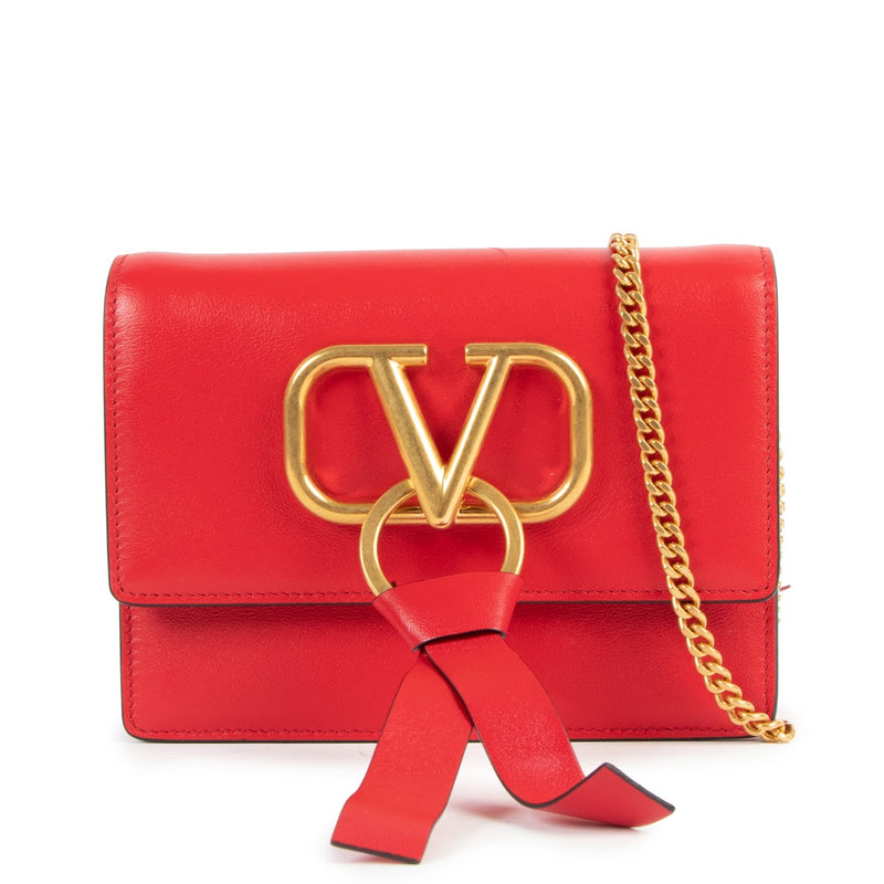 Valentino Garavani Red Ribbon V-Logo Crossbody Bag