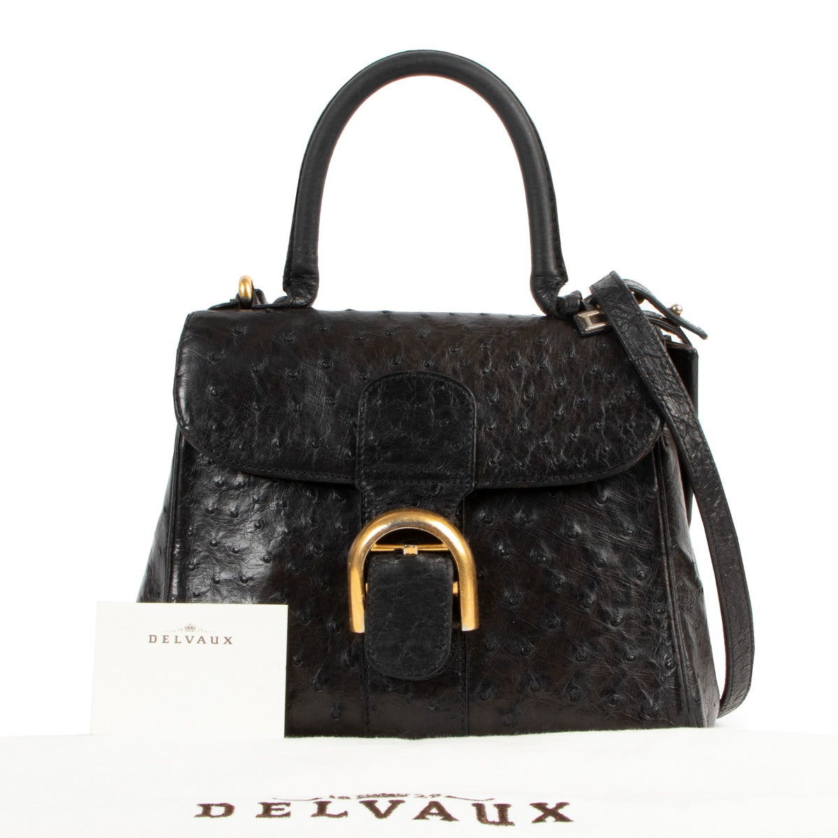 Delvaux Black Brillant PM Ostrich Shoulder Bag