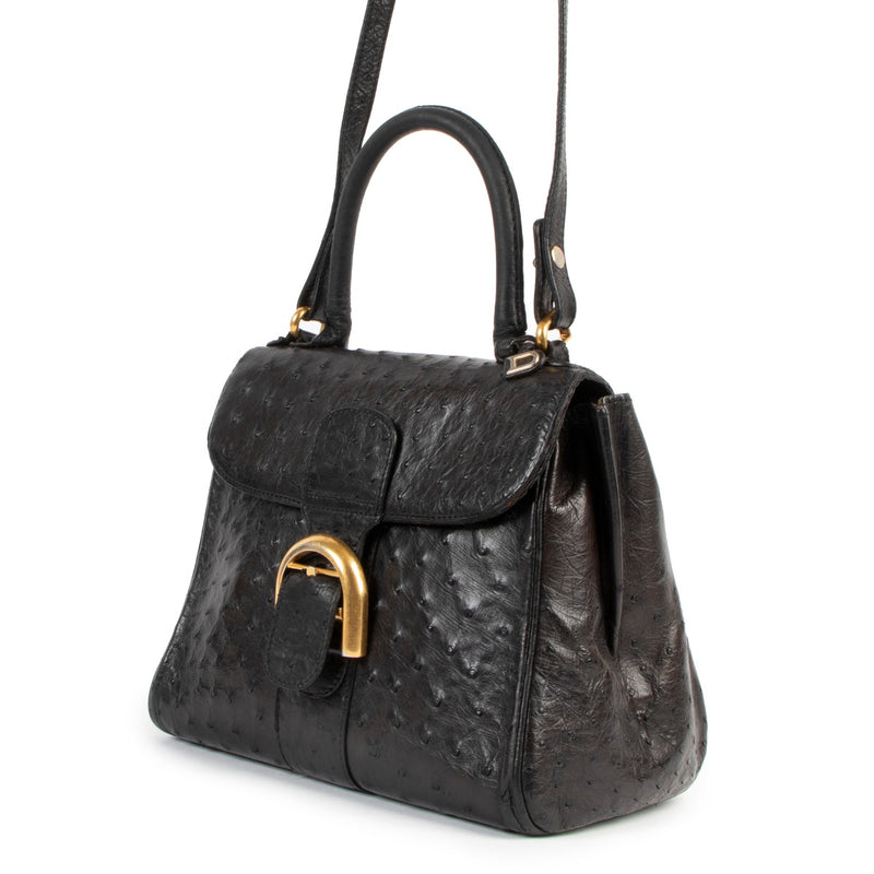 Delvaux Black Brillant PM Ostrich Shoulder Bag