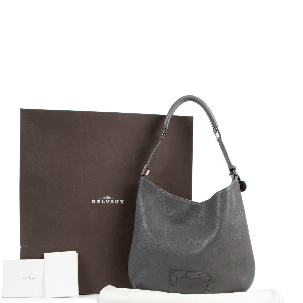 authentic second hand luxury handbag Delvaux Louise PM Canter Gris Shoulder Bag on labellov