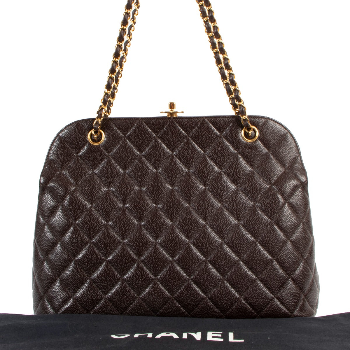shop authentic second hand Chanel Brown Quilted Caviar CC Timeless Frame Bag at labellov.com