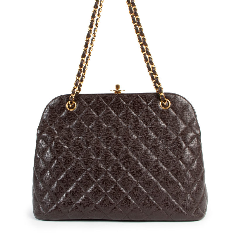 shop authentic second hand Chanel Brown Quilted Caviar CC Timeless Frame Bag at labellov.com