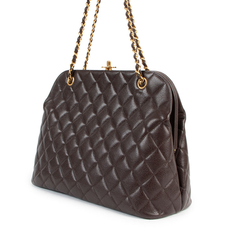 shop authentic second hand Chanel Brown Quilted Caviar CC Timeless Frame Bag at labellov.com