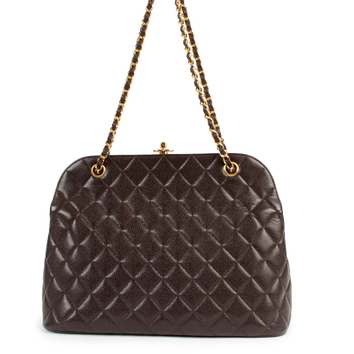 shop authentic second hand Chanel Brown Quilted Caviar CC Timeless Frame Bag at labellov.com
