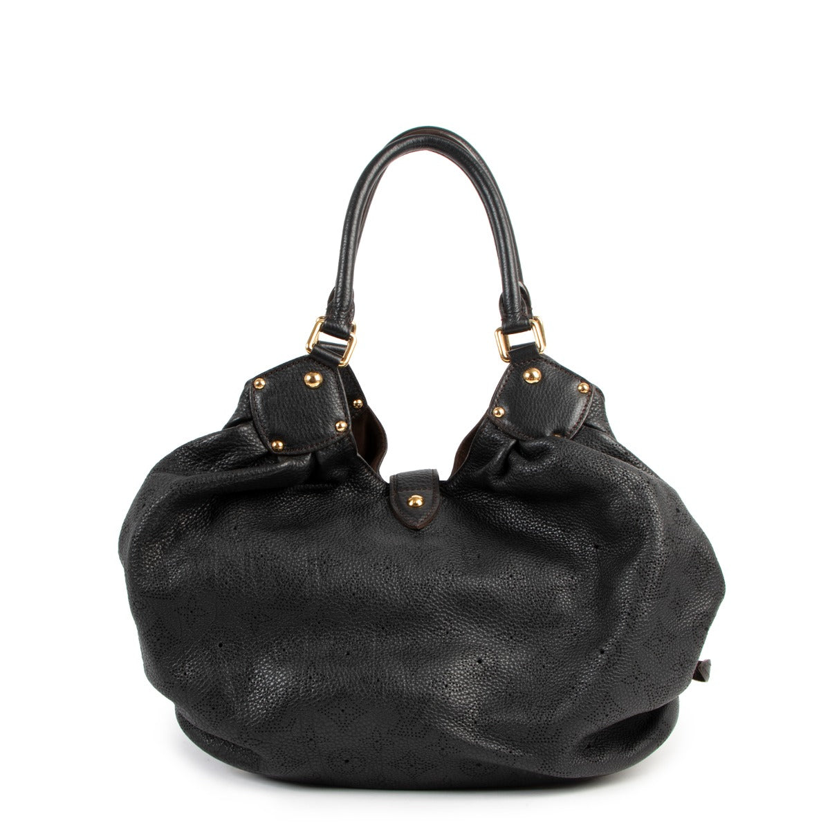 Buy online an authentic second hand Louis Vuitton Black Monogram Perforated Mahina Large Hobo Bag in very good condition at Labellov in Antwerp.