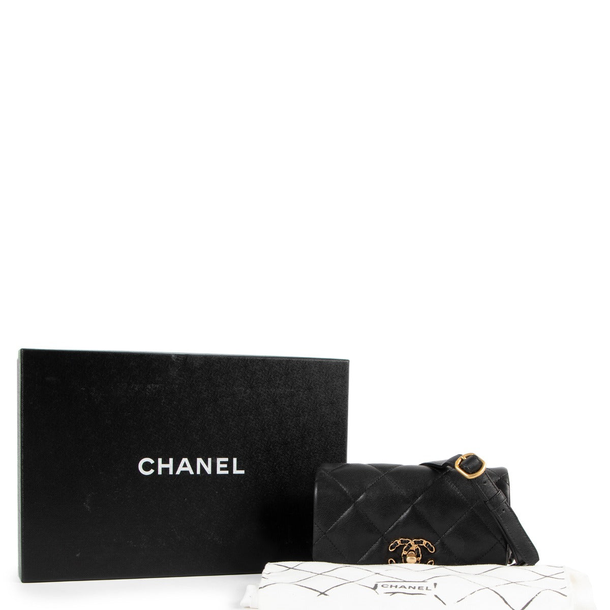 Chanel Cruise 2020 Black Lambskin 19 Waist Bag, Chanel second hand Cruise 2020 Black Lambskin 19 Waist Bag, Chanel preloved Cruise 2020 Black Lambskin 19 Waist Bag, Chanel Black 19 Waist Bag, Chanel second hand Black Lambskin 19 Waist Bag