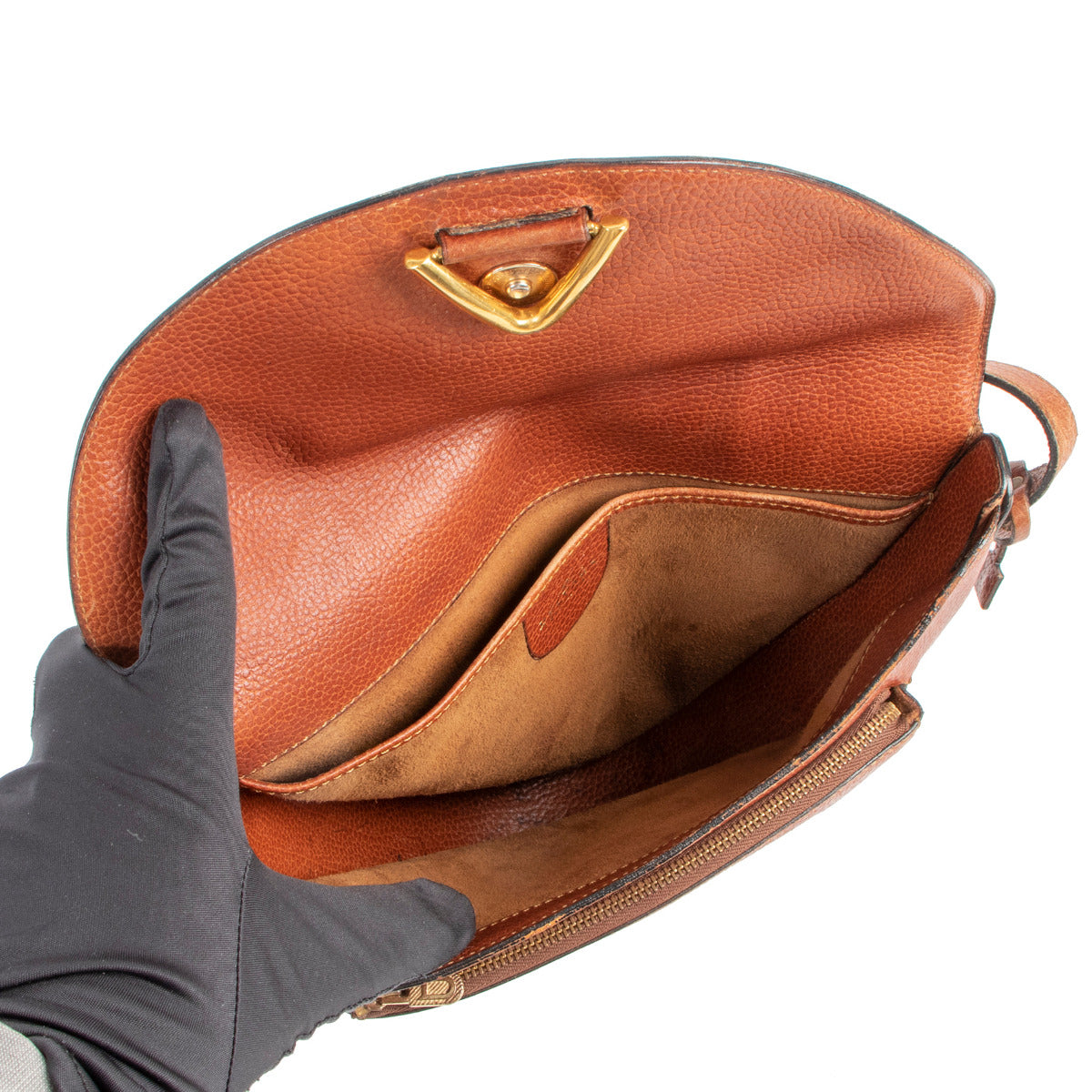 Delvaux Cognac Leather Crossbody inside of the bag