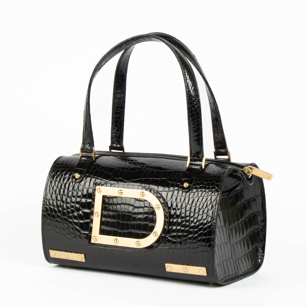 Delvaux Black Shiny Crocodile Astrid MM Bag