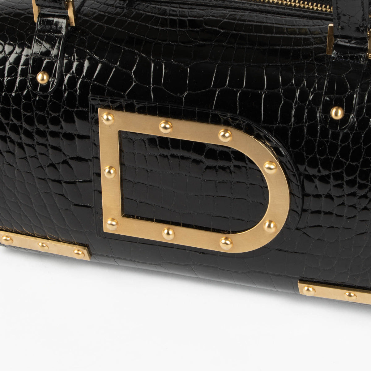 Delvaux Black Shiny Crocodile Astrid MM Bag