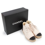 Are you looking for an authentic Chanel Light Pink/Black Canvas Cap Toe CC Espadrilles - Size 40? Buy and sell your authentic designer bags for the best price at Labellov 100% authentic designer luxury in Antwerp.