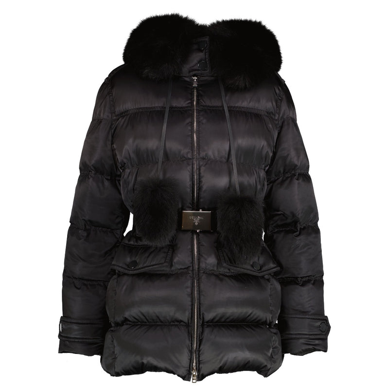 Shop safe online at Labellov in Antwerp, Brussels and Knokke this 100% authentic second hand Prada Black Fur Puffer Jacket - size IT44