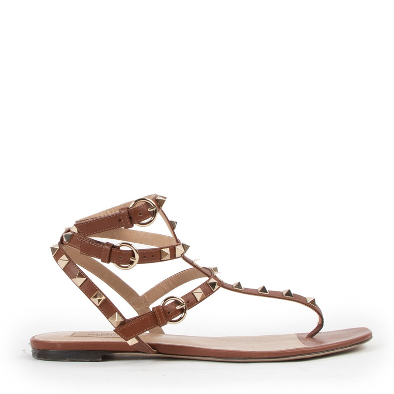 Valentino Garavani Brown Rockstud Caged Flat Sandals