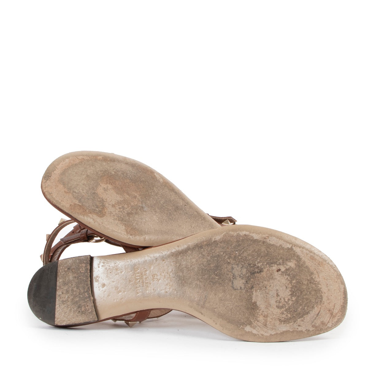 Shop now for your pre-loved, 100% authentic Red Valentino Brown Rockstud Caged Flat Sandals - Size 39 at Labellov in Antwerp