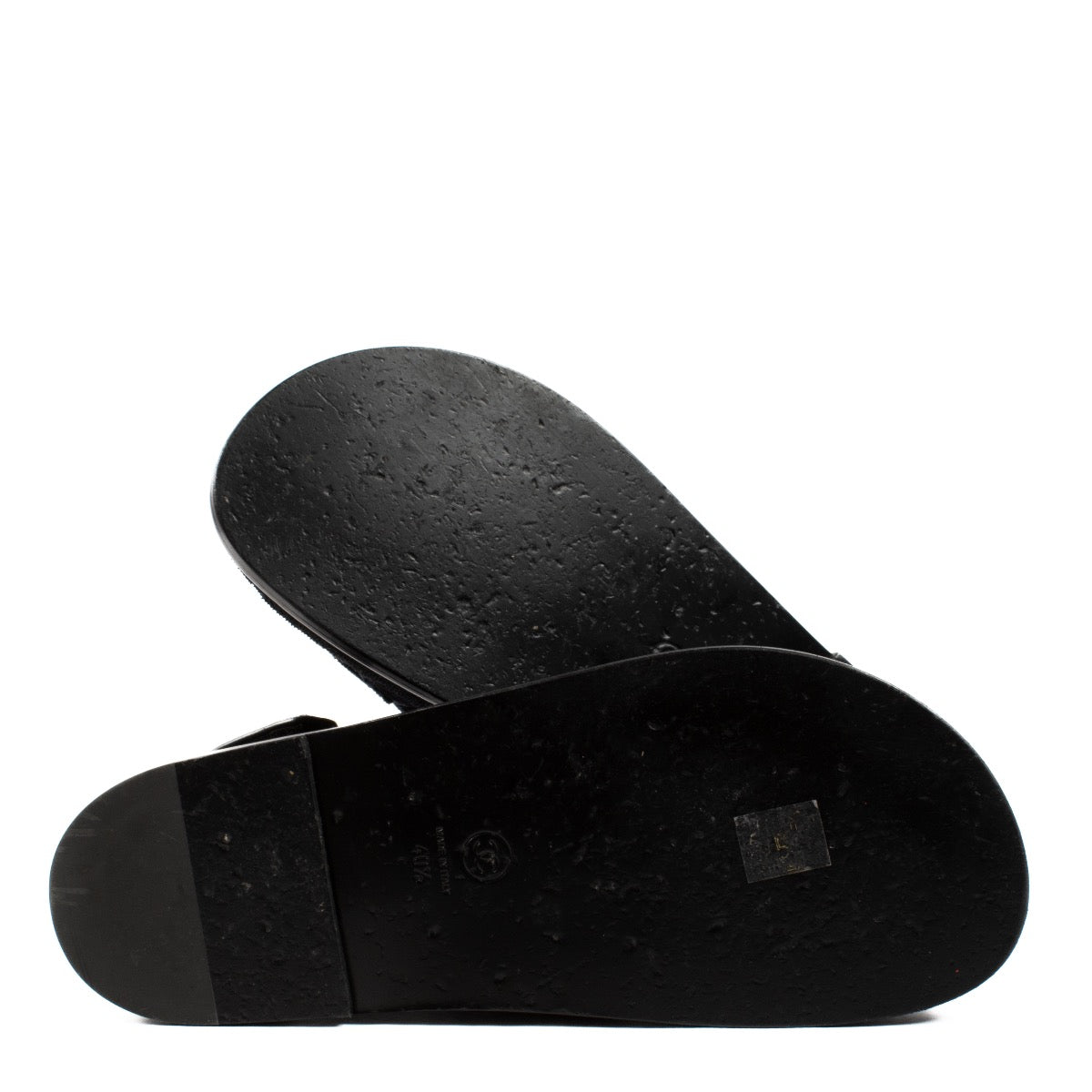 shop 100% authentic second hand Chanel Black Quilted Corduroy CC Dad Sandals - Size 40 1/2 on Labellov.com