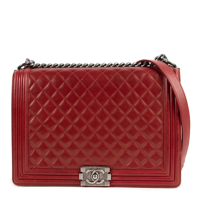 Buy an authentic second hand Chanel Burgundy Quilted Large Boy Bag in good condition at Labellov