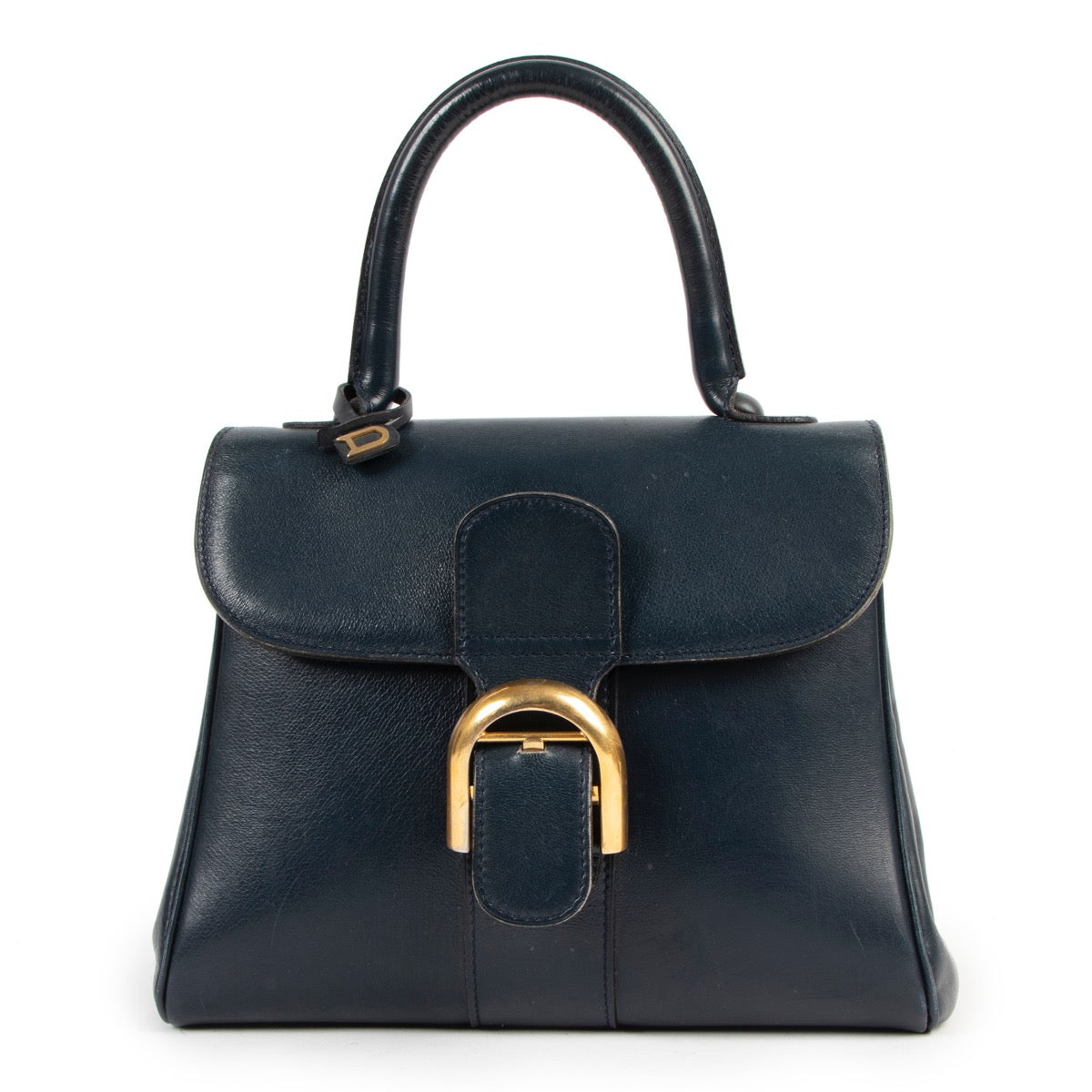 Buy an authentic second hand Delvaux Blue Boxcalf Brillant PM Top Handle in good pre-loved condition at Labellov.