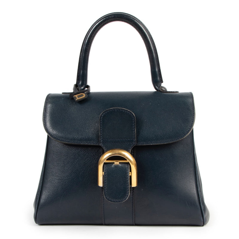 Buy an authentic second hand Delvaux Blue Boxcalf Brillant PM Top Handle in good pre-loved condition at Labellov.