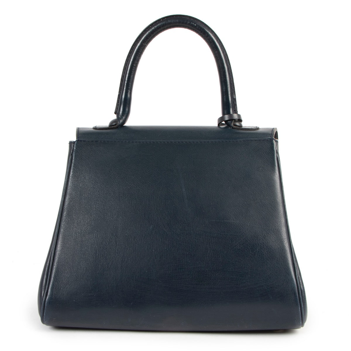 Buy an authentic second hand Delvaux Blue Boxcalf Brillant PM Top Handle in good pre-loved condition at Labellov.