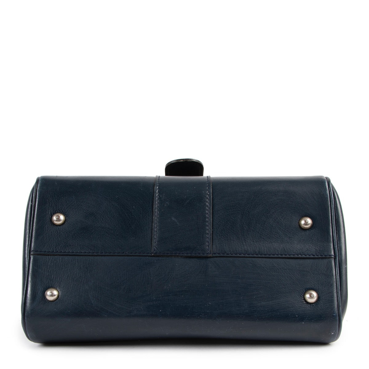 Buy an authentic second hand Delvaux Blue Boxcalf Brillant PM Top Handle in good pre-loved condition at Labellov.