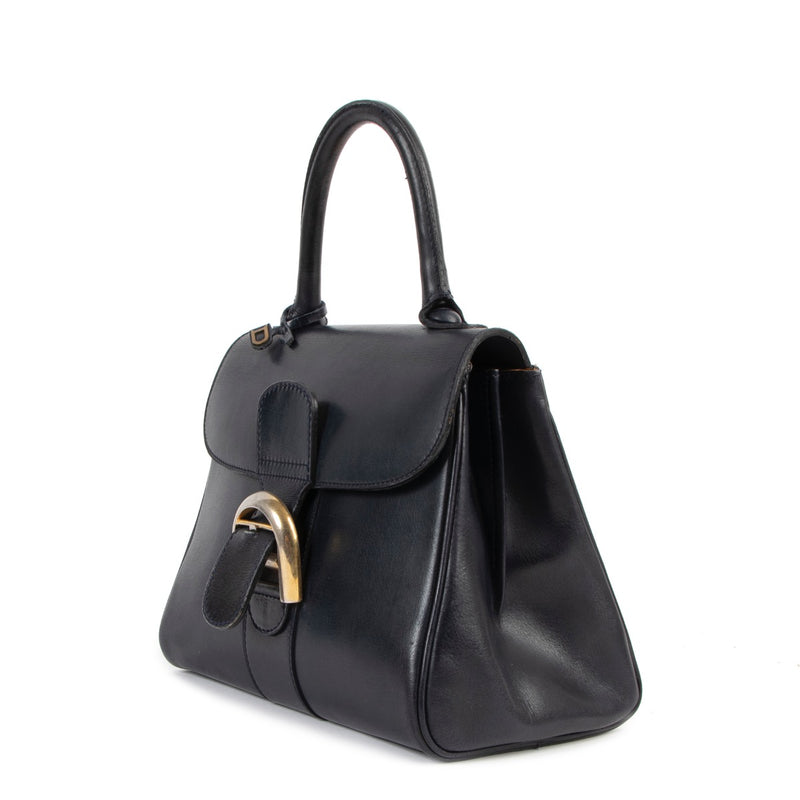 Buy an authentic second hand Delvaux Blue Boxcalf Brillant PM Top Handle in pre-loved condition at Labellov