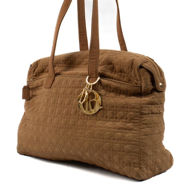 Christian Dior Light Brown Fabric Cannage Shoulder Bag