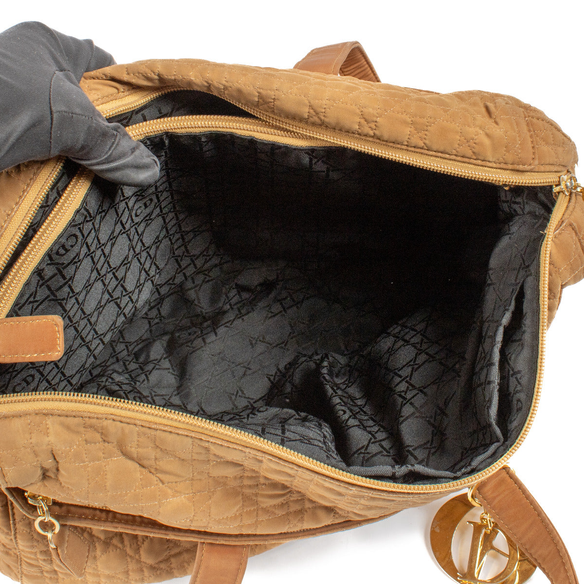 Christian Dior Lichtbruine Stoffen Cannage Schoudertas