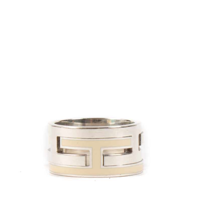 Hermès Sterling Silver/Enamel Move H Ring - Size 48