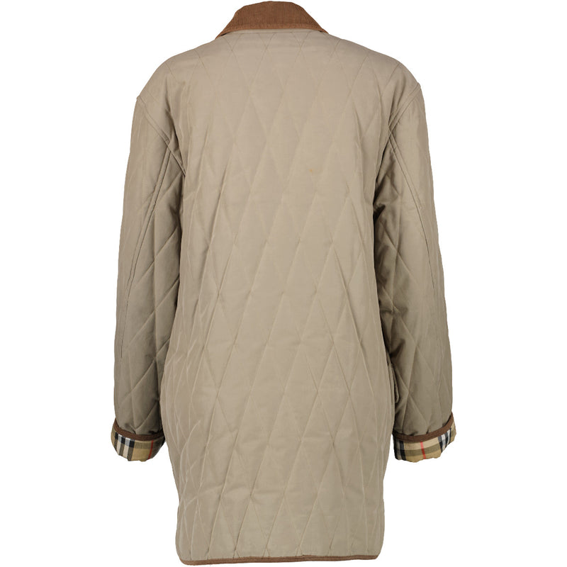 Burberry Taupe Gewatteerde Jas met Diamantpatroon - Maat 42