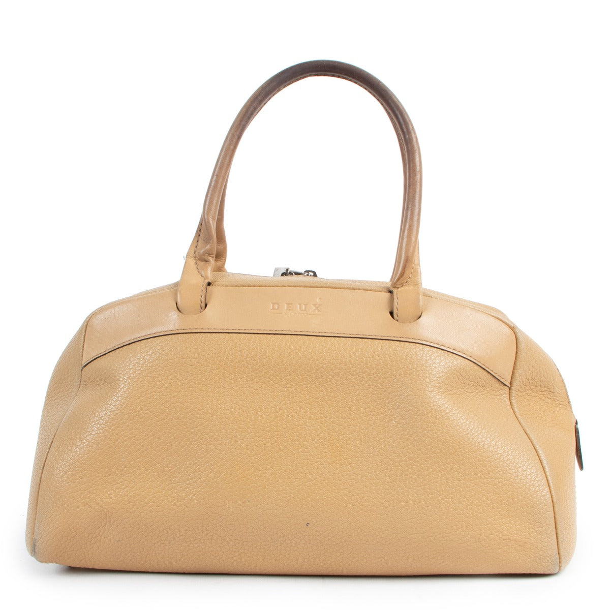 Deux de Delvaux Beige Grained Leather Top Handle Bag