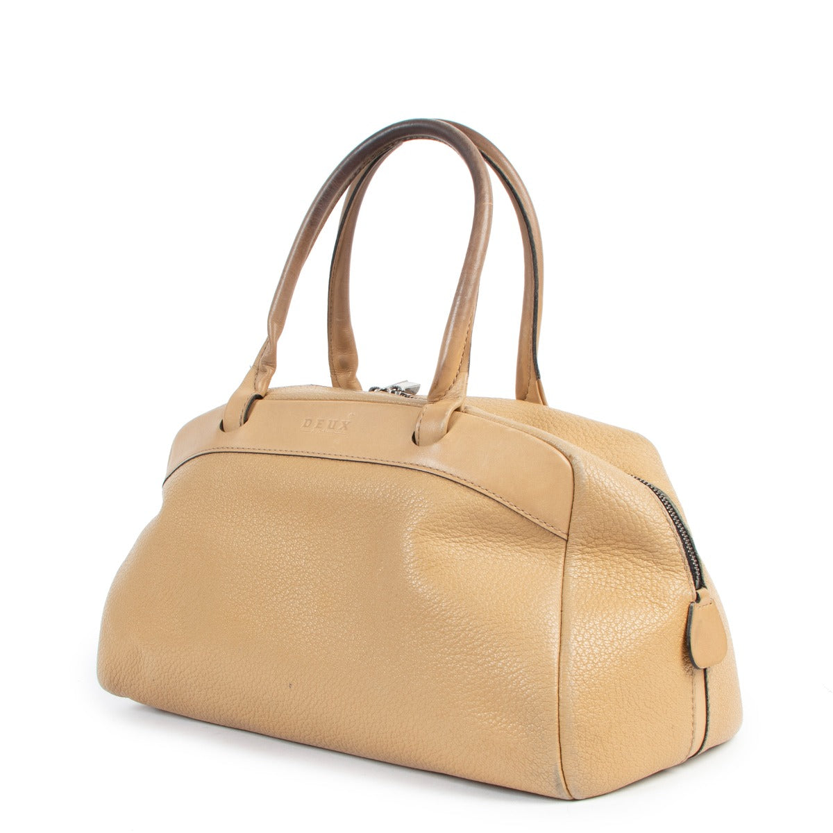 Deux de Delvaux Beige Grained Leather Top Handle Bag