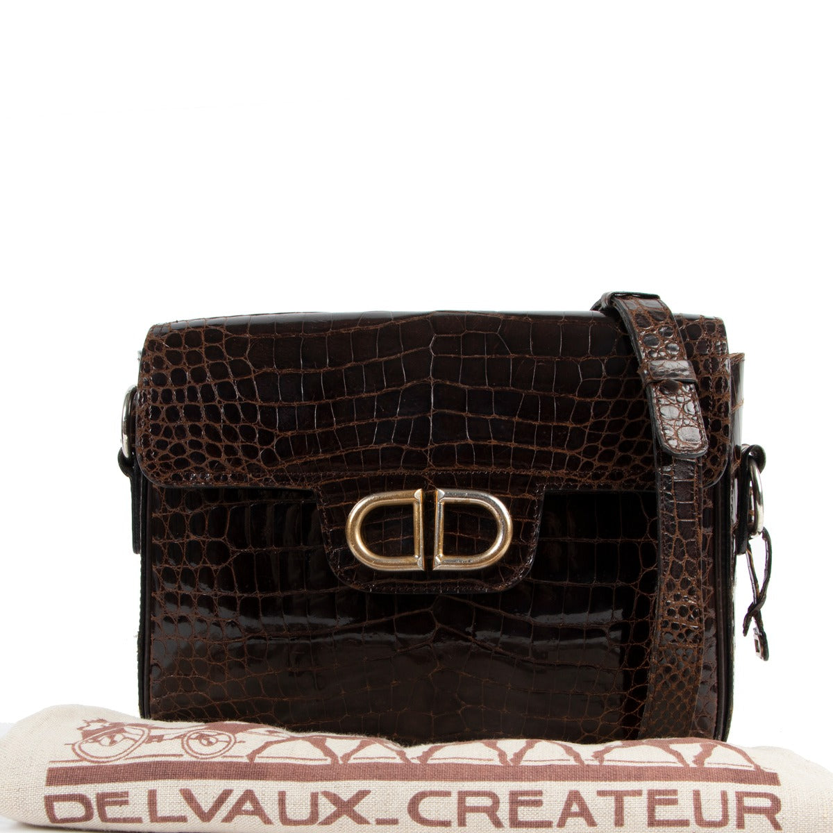 Delvaux Brown Crocodile Shoulder Bag