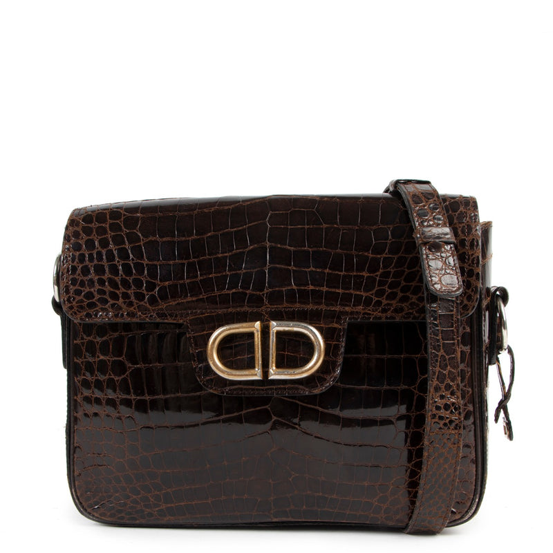 Delvaux Brown Crocodile Shoulder Bag